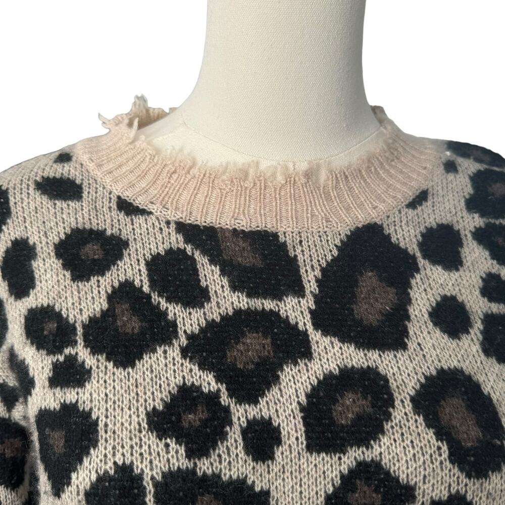 Aqua Distressed Leopard Print 100% Cashmere Sweater Edgy Animal Grunge 80s Small - Picture 3 of 12
